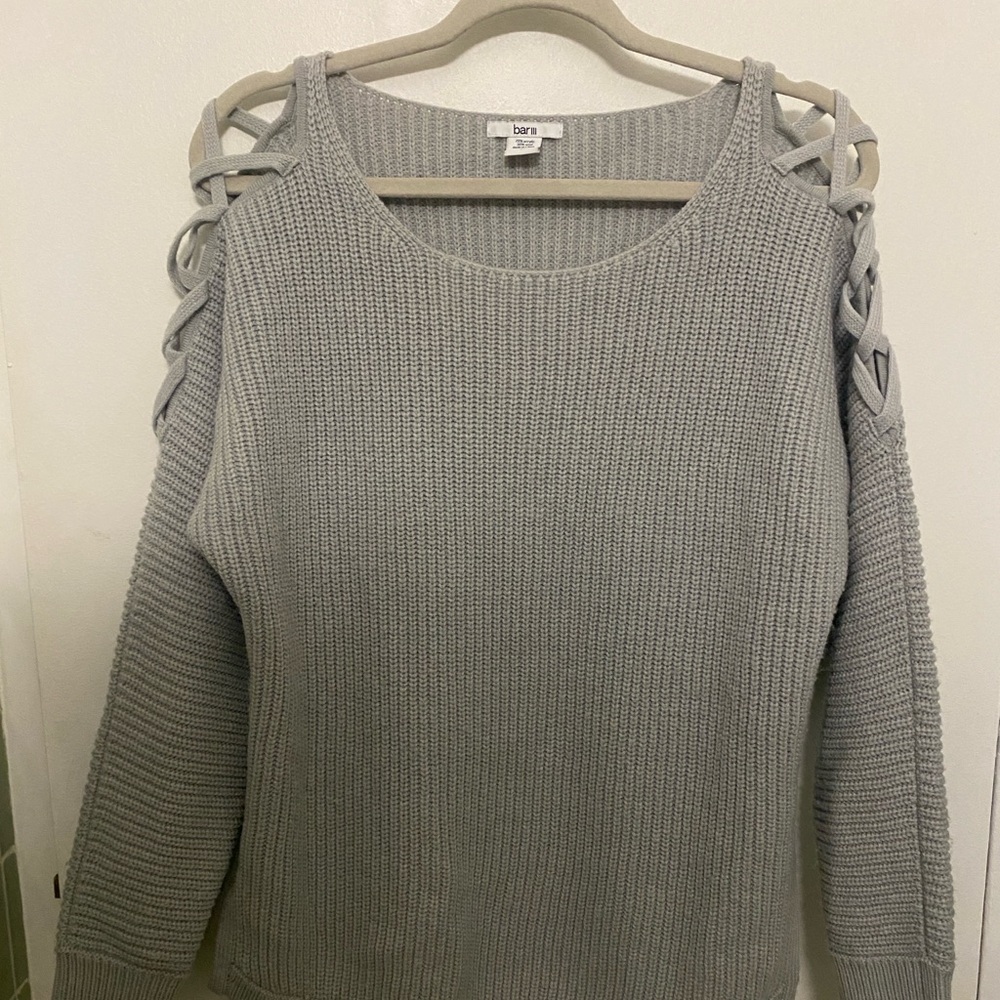 Born Women's Light Gray Lace-Up Sweater